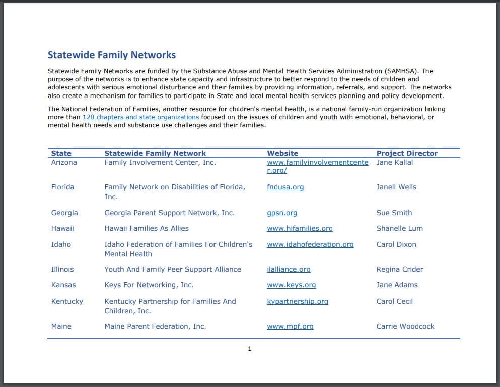 Statewide Family Networks SAMHSA