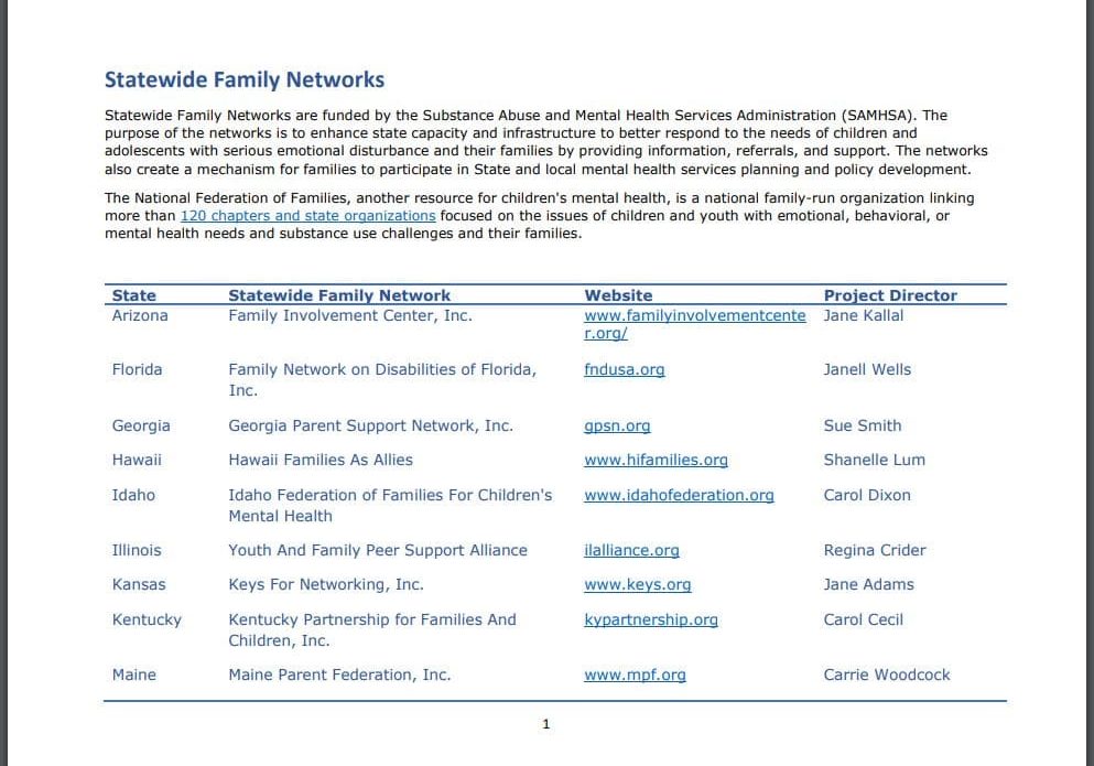 Statewide Family Networks SAMHSA